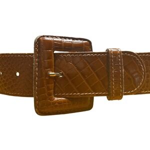 VTG Calderon Faux Crocodile Skin Belt Square Buckle Made in USA Size M (28-31)